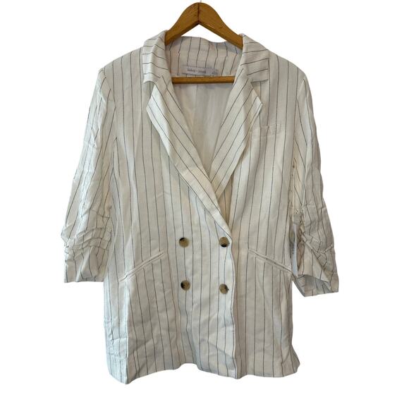 Anthropologie Bishop + Young Riviera Pinstripe Blazer Ivory Linen Blend L NWT - Picture 3 of 12